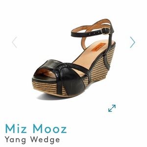 Miz Mooz Yang Black Leather Wedge Sandal